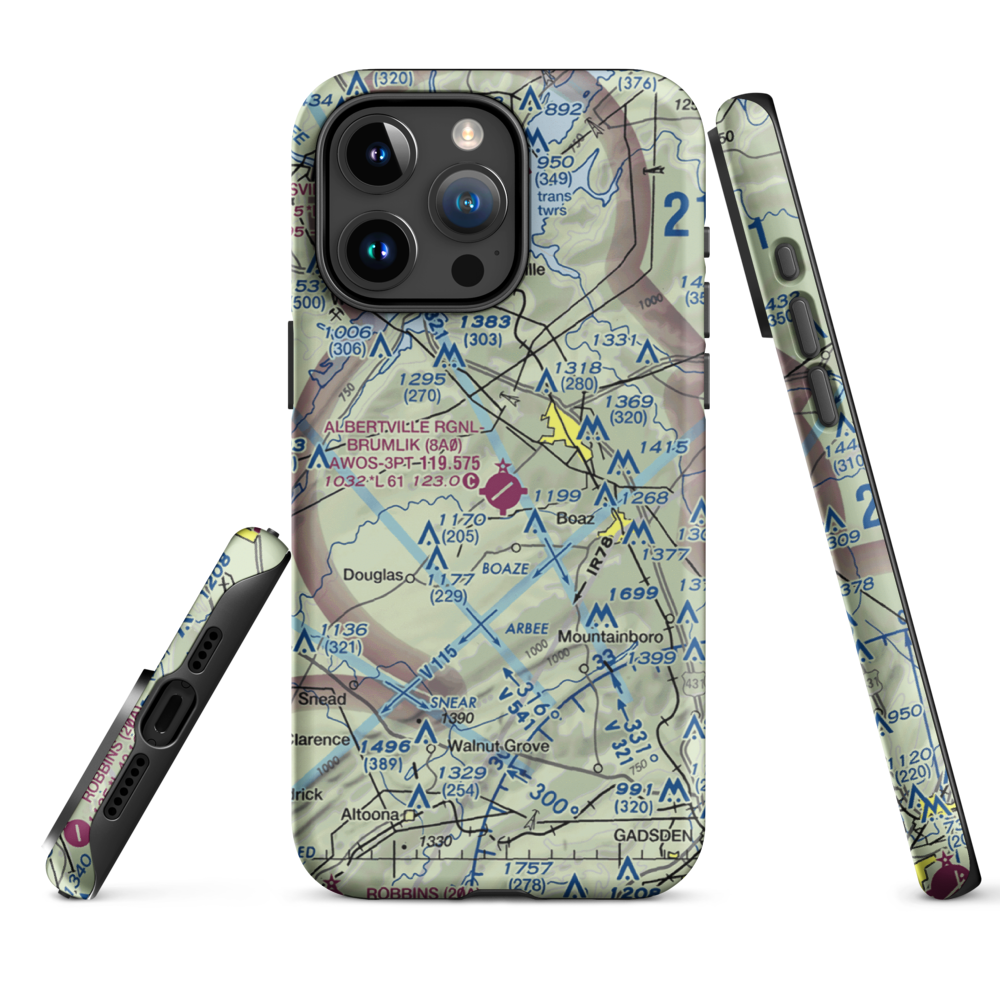 Albertville Regional Airport/Thomas J Brumlik Field (8A0) VFR Sectional  Tough iPhone Case iPhone 15 Pro Max model shown