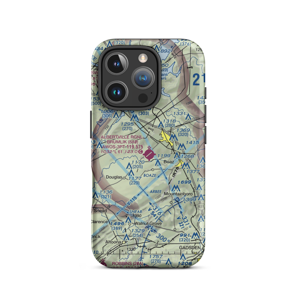 Albertville Regional Airport/Thomas J Brumlik Field (8A0) VFR Sectional  Tough iPhone Case iPhone 16 Pro model shown