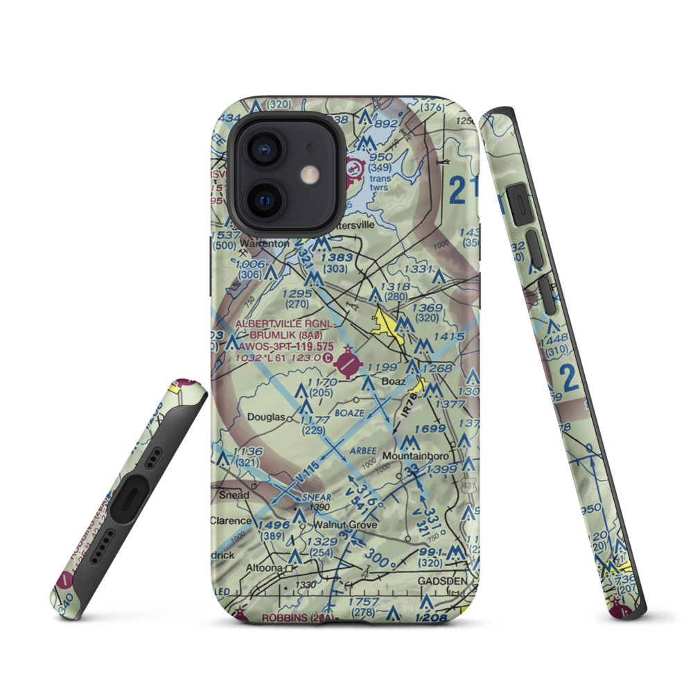 Albertville Regional Airport/Thomas J Brumlik Field (8A0) VFR Sectional  Tough iPhone Case iPhone 12 model shown