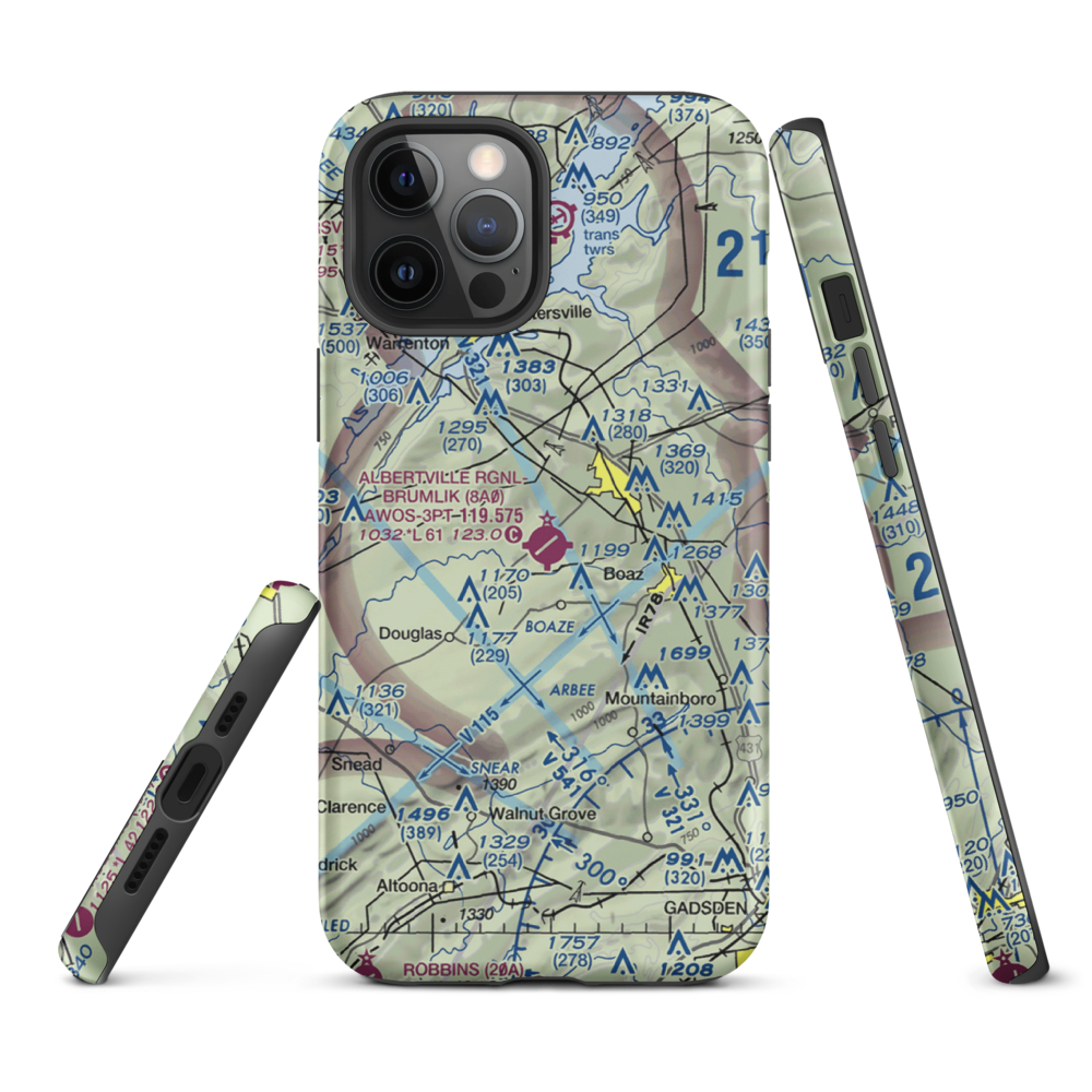 Albertville Regional Airport/Thomas J Brumlik Field (8A0) VFR Sectional  Tough iPhone Case iPhone 12 Pro Max model shown