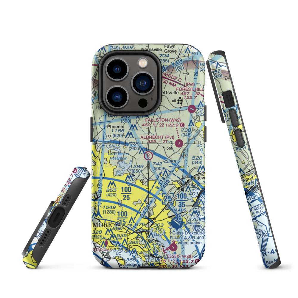 Albrecht Airstrip (MD48) VFR Sectional  Tough iPhone Case iPhone 14 Pro model shown