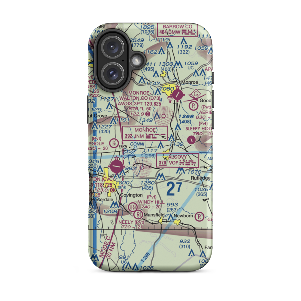 Alcovy Airport (07GA) VFR Sectional  Tough iPhone Case iPhone 16 Plus model shown
