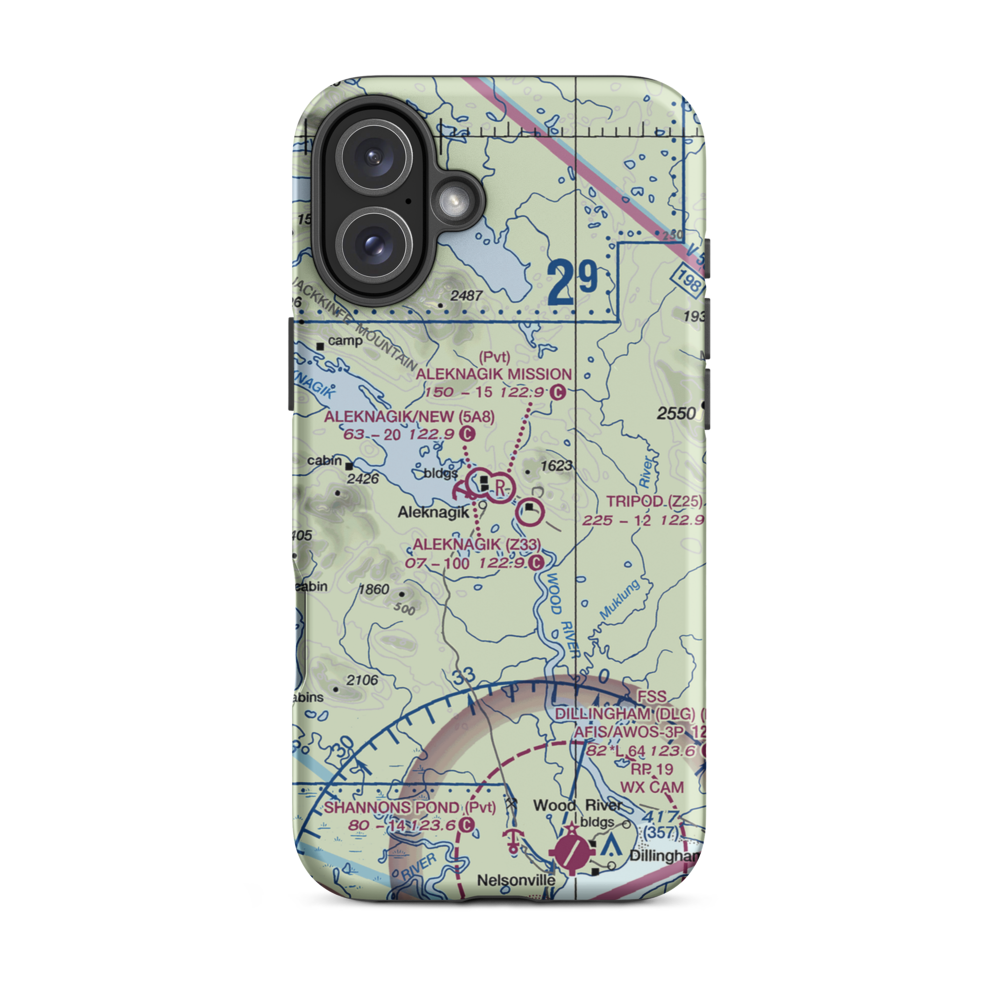 Aleknagik Mission Lodge Airport (4AK7) VFR Sectional  Tough iPhone Case iPhone 16 Plus model shown