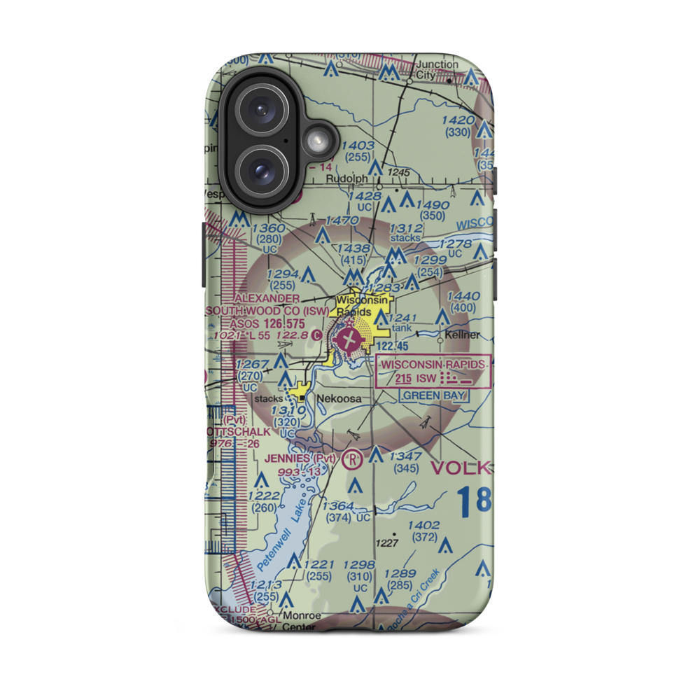 Alexander Field South Wood County Airport (ISW) VFR Sectional  Tough iPhone Case iPhone 16 Plus model shown