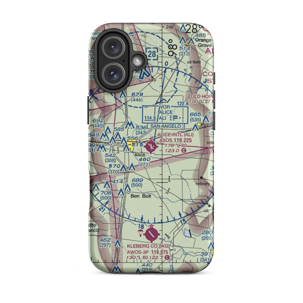 Alice International Airport (ALI) VFR Sectional  Tough iPhone Case iPhone 16 Plus model shown