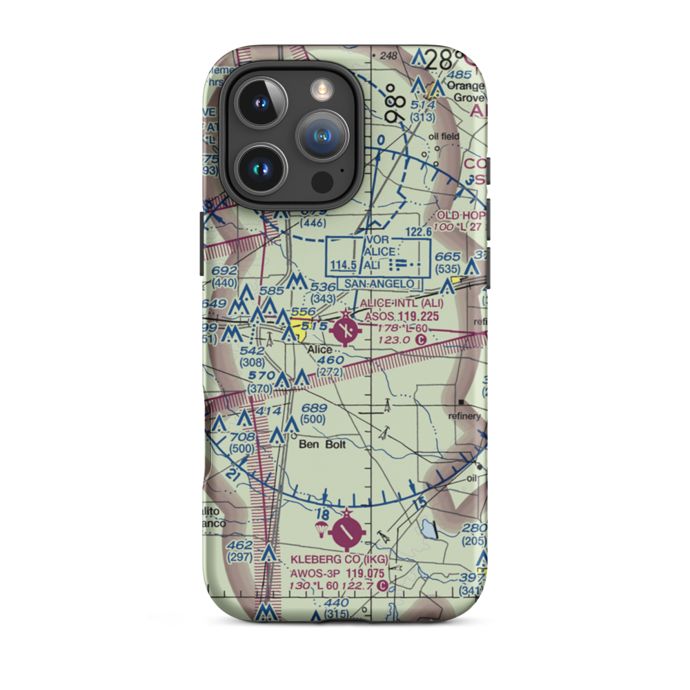 Alice International Airport (ALI) VFR Sectional  Tough iPhone Case iPhone 16 Pro Max model shown