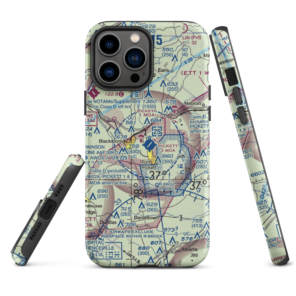 Allen C Perkinson Blackstone Army Air Field (BKT) VFR Sectional  Tough iPhone Case iPhone 13 Pro Max model shown
