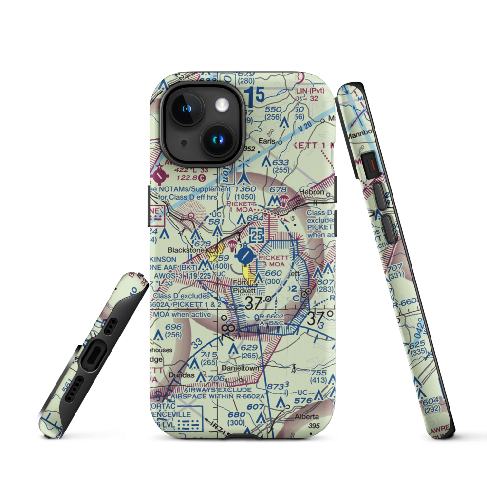 Allen C Perkinson Blackstone Army Air Field (BKT) VFR Sectional  Tough iPhone Case iPhone 15 model shown