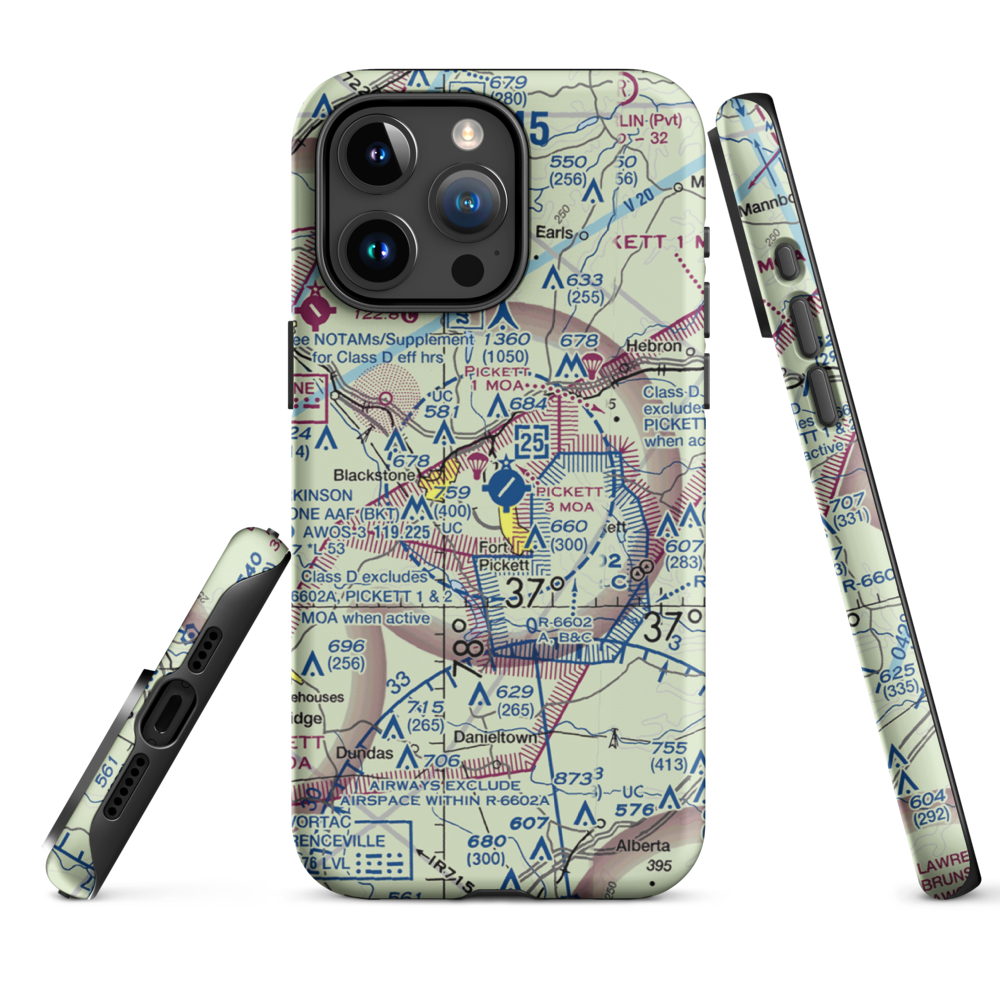 Allen C Perkinson Blackstone Army Air Field (BKT) VFR Sectional  Tough iPhone Case iPhone 15 Pro Max model shown