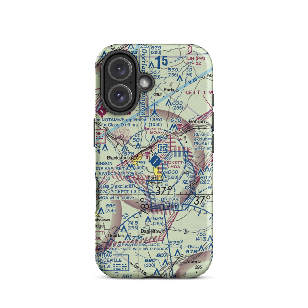 Allen C Perkinson Blackstone Army Air Field (BKT) VFR Sectional  Tough iPhone Case iPhone 16 model shown