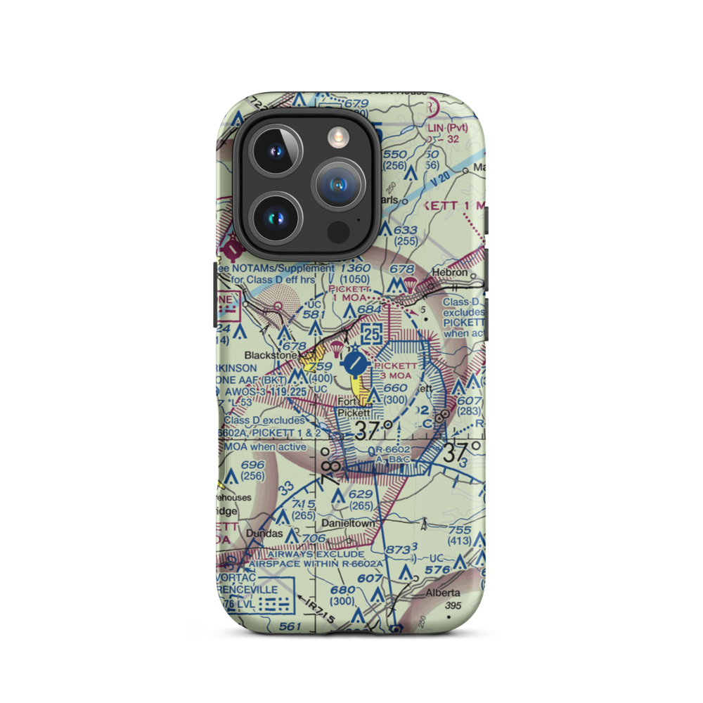 Allen C Perkinson Blackstone Army Air Field (BKT) VFR Sectional  Tough iPhone Case iPhone 16 Pro model shown