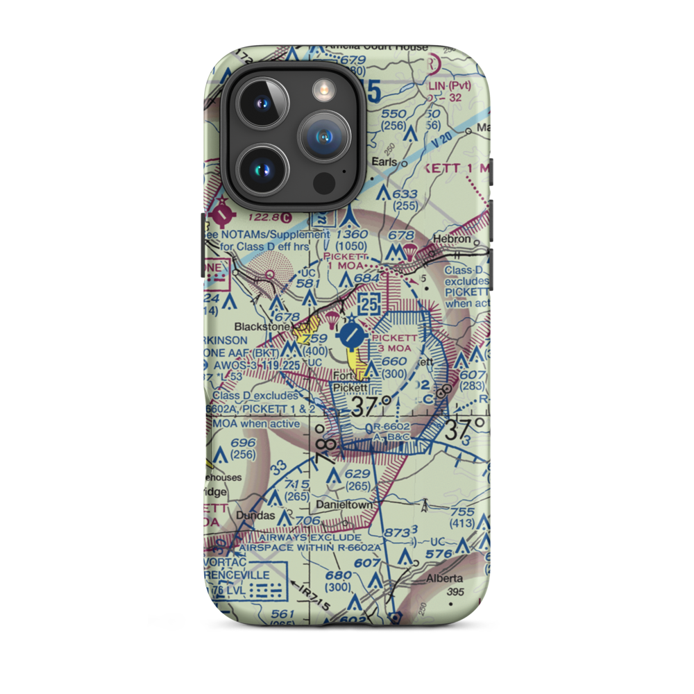 Allen C Perkinson Blackstone Army Air Field (BKT) VFR Sectional  Tough iPhone Case iPhone 16 Pro Max model shown