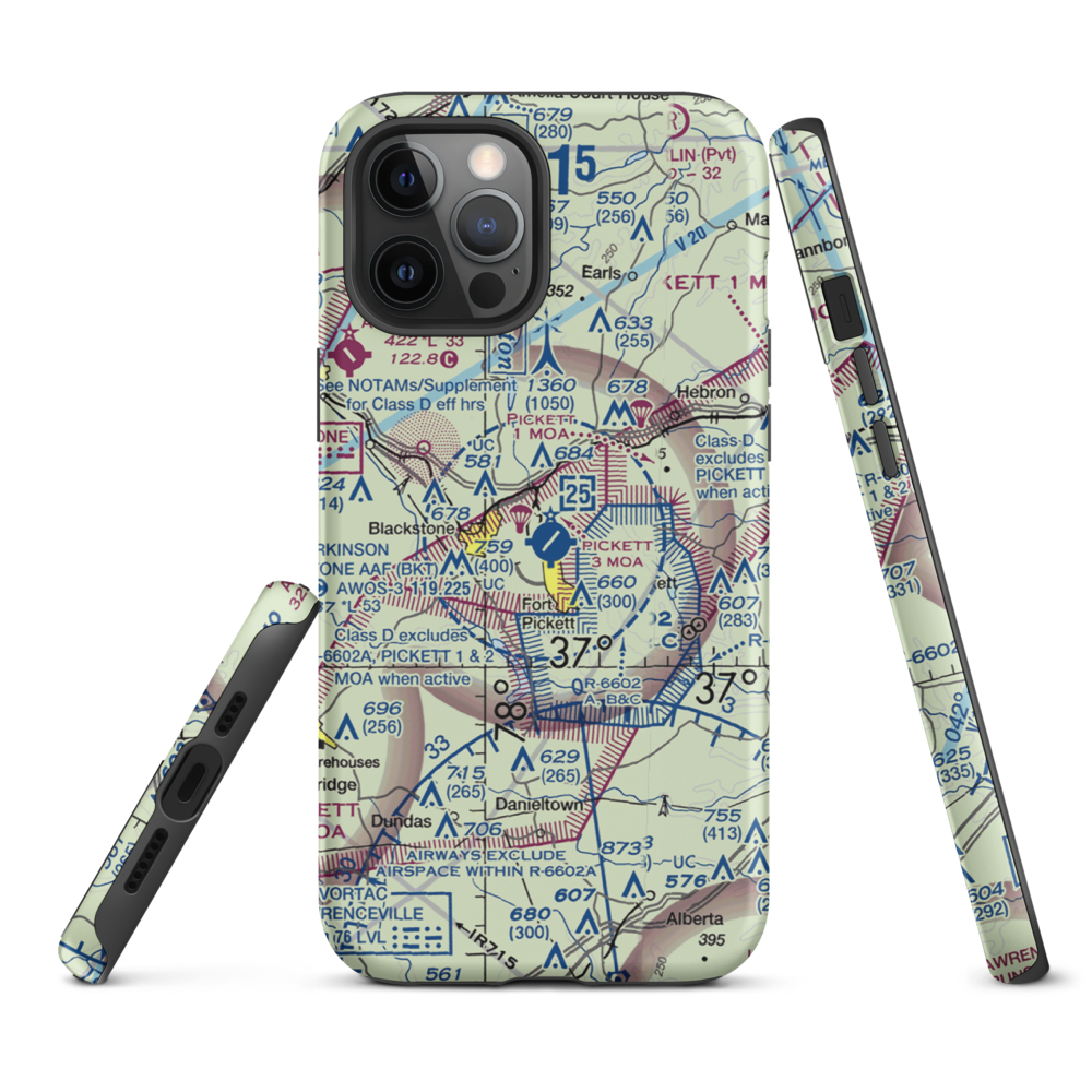 Allen C Perkinson Blackstone Army Air Field (BKT) VFR Sectional  Tough iPhone Case iPhone 12 Pro Max model shown