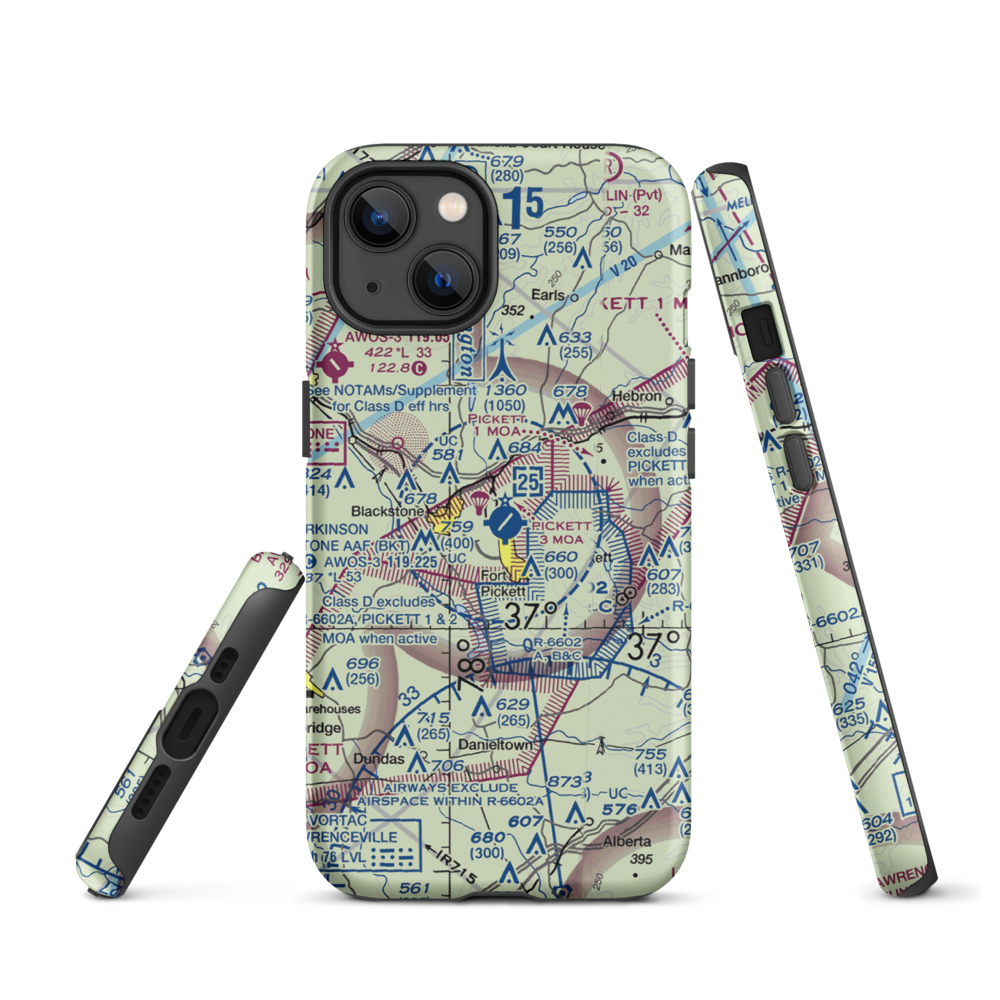 Allen C Perkinson Blackstone Army Air Field (BKT) VFR Sectional  Tough iPhone Case iPhone 13 model shown