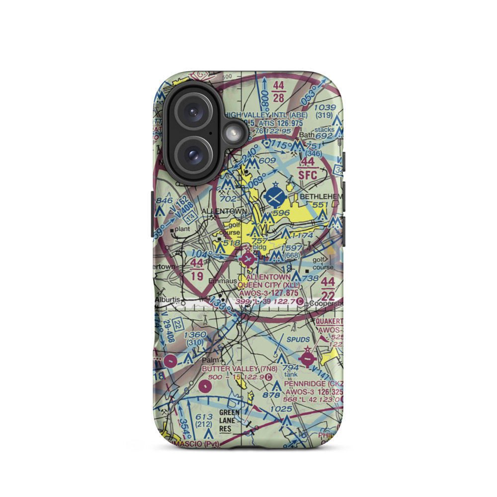 Allentown Queen City Municipal Airport (XLL) VFR Sectional  Tough iPhone Case iPhone 16 model shown