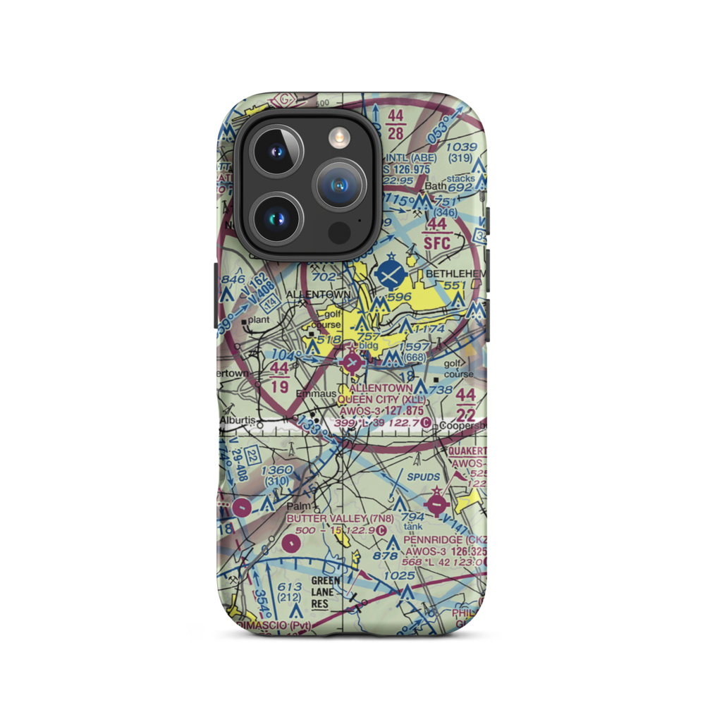 Allentown Queen City Municipal Airport (XLL) VFR Sectional  Tough iPhone Case iPhone 16 Pro model shown