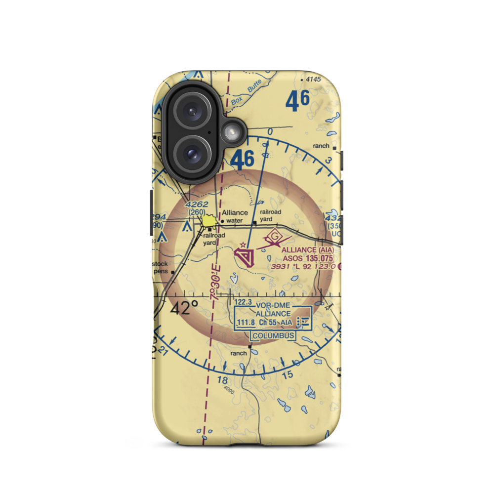 Alliance Municipal Airport (AIA) VFR Sectional  Tough iPhone Case iPhone 16 model shown