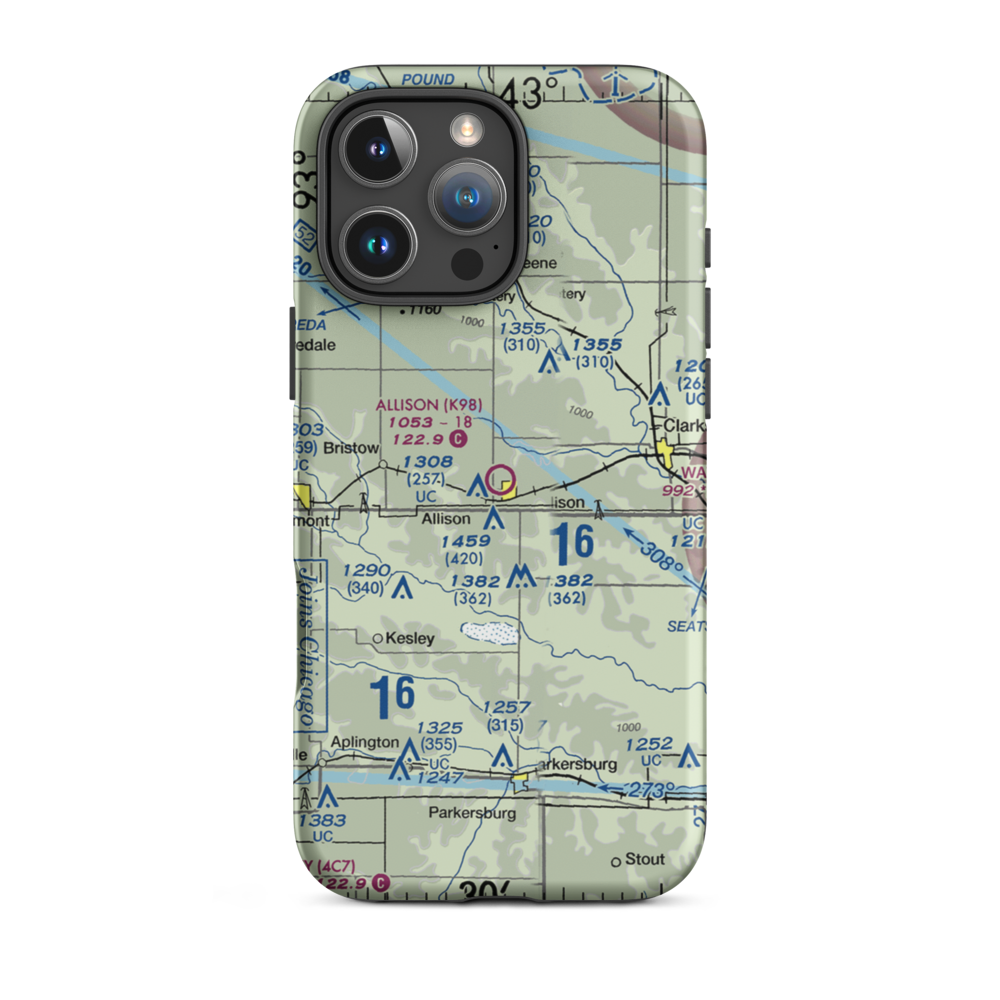 Allison Municipal Airport (K98) VFR Sectional  Tough iPhone Case iPhone 16 Pro Max model shown