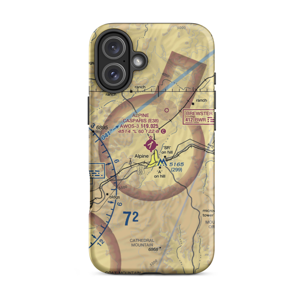 Alpine Casparis Municipal Airport (E38) VFR Sectional  Tough iPhone Case iPhone 16 Plus model shown