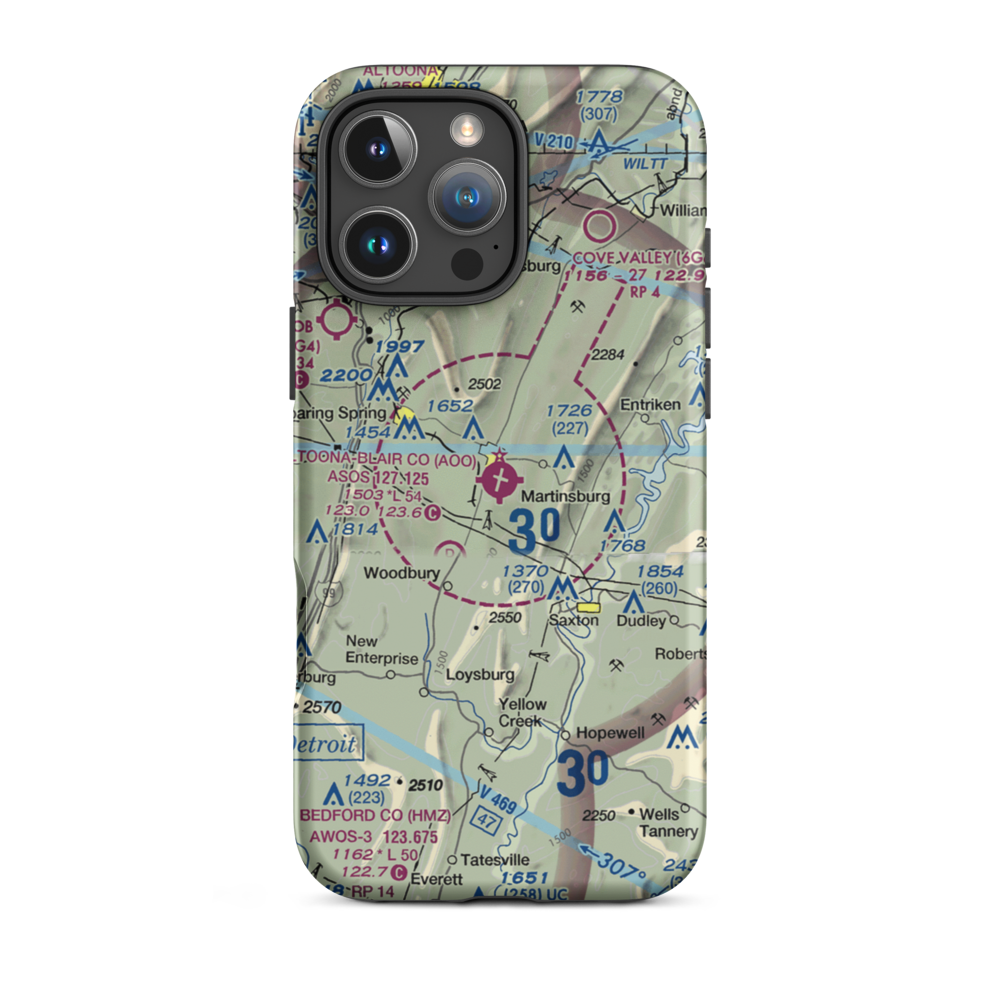 Altoona Blair County Airport (AOO) VFR Sectional  Tough iPhone Case iPhone 16 Pro Max model shown