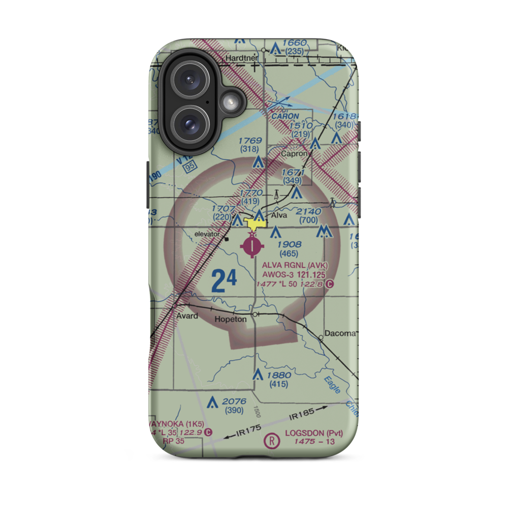 Alva Regional Airport (AVK) VFR Sectional  Tough iPhone Case iPhone 16 Plus model shown