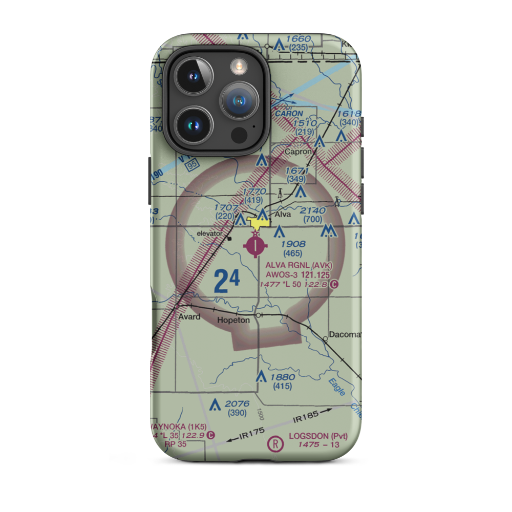 Alva Regional Airport (AVK) VFR Sectional  Tough iPhone Case iPhone 16 Pro Max model shown