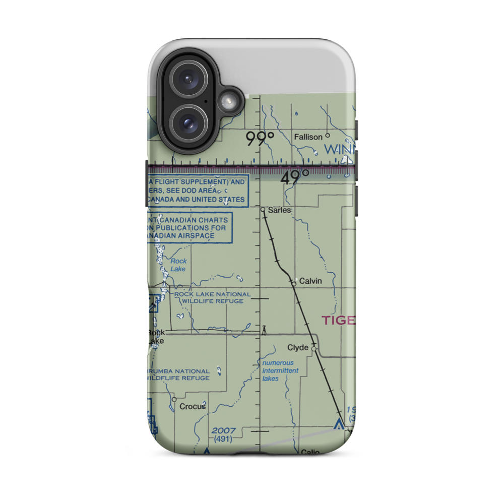 Amble-Tiger North Farms Airport (8ND0) VFR Sectional  Tough iPhone Case iPhone 16 Plus model shown