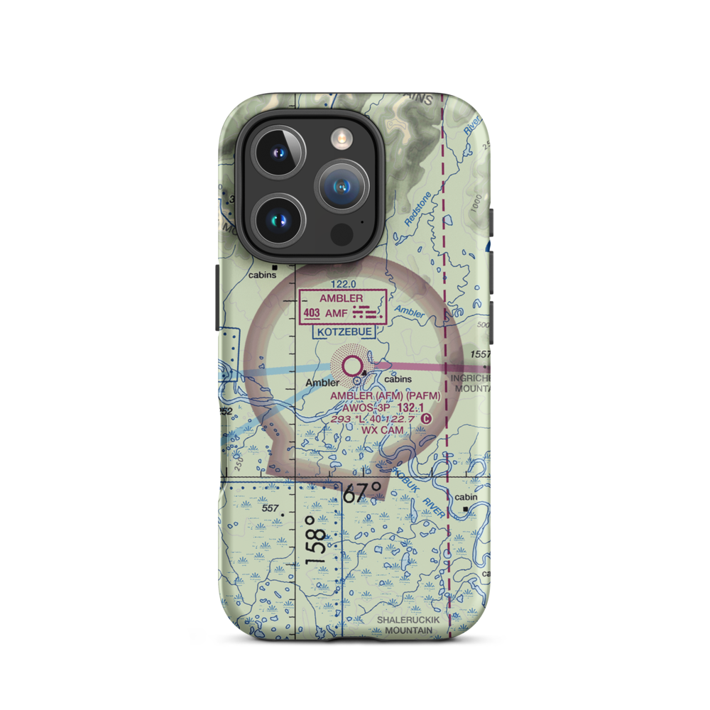 Ambler Airport (AFM) VFR Sectional  Tough iPhone Case iPhone 16 Pro model shown