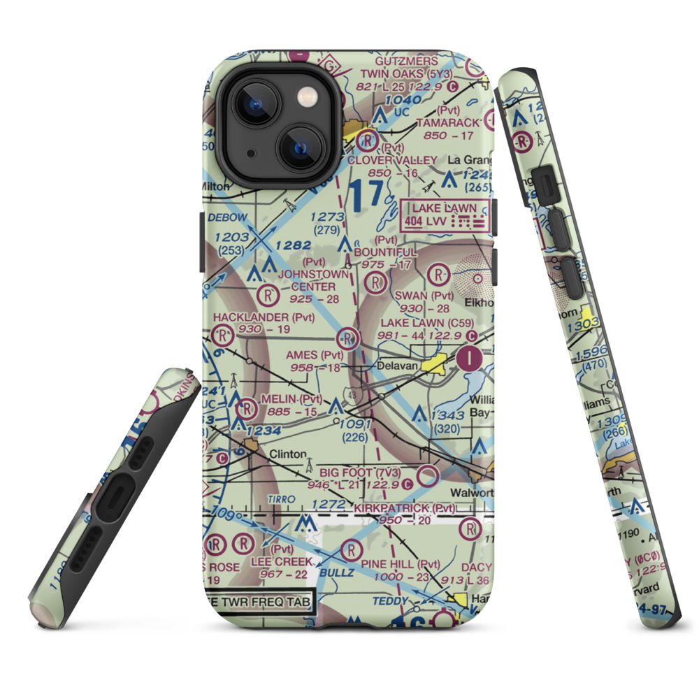 Ames Private Airport (05WI) VFR Sectional  Tough iPhone Case iPhone 14 Plus model shown