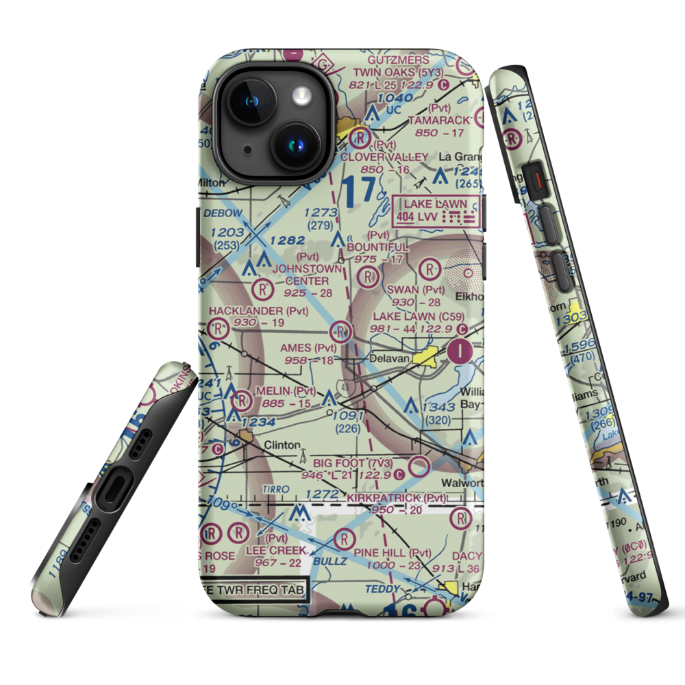 Ames Private Airport (05WI) VFR Sectional  Tough iPhone Case iPhone 15 Plus model shown