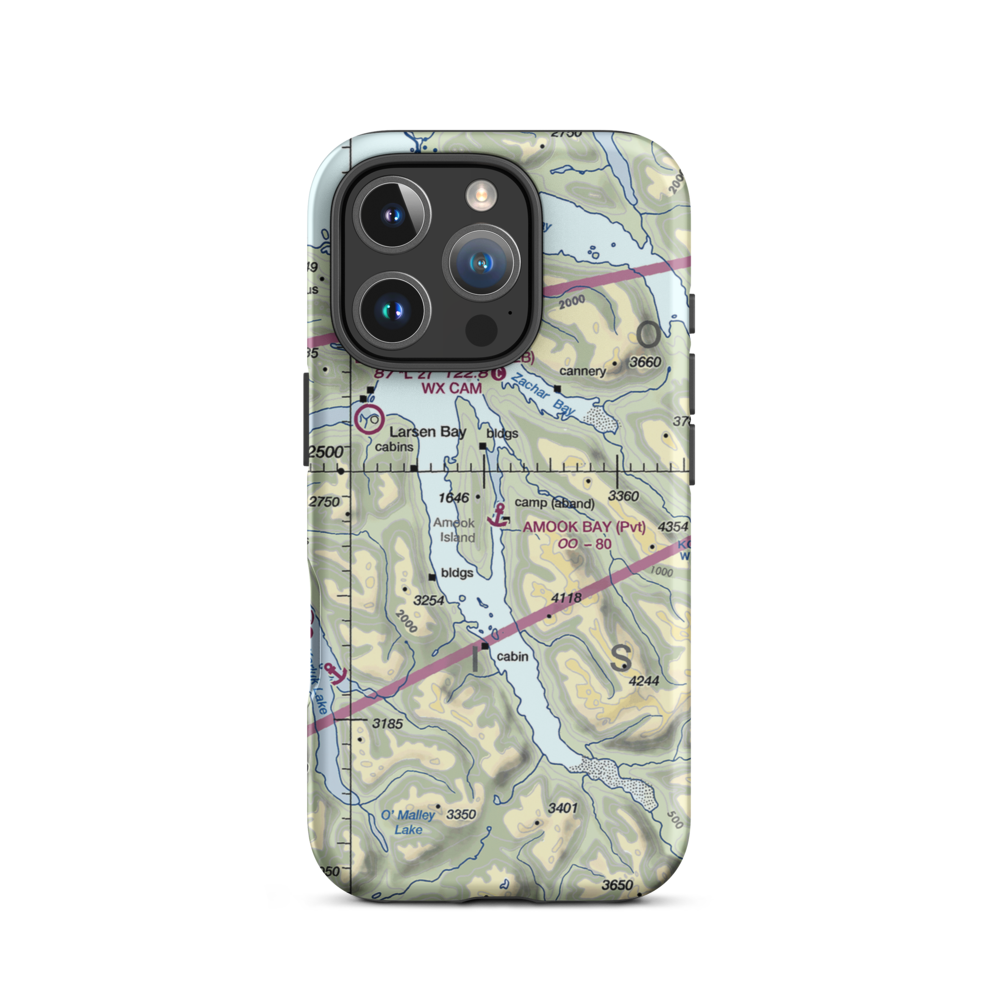 Amook Bay Seaplane Base (AOS) VFR Sectional  Tough iPhone Case iPhone 16 Pro model shown