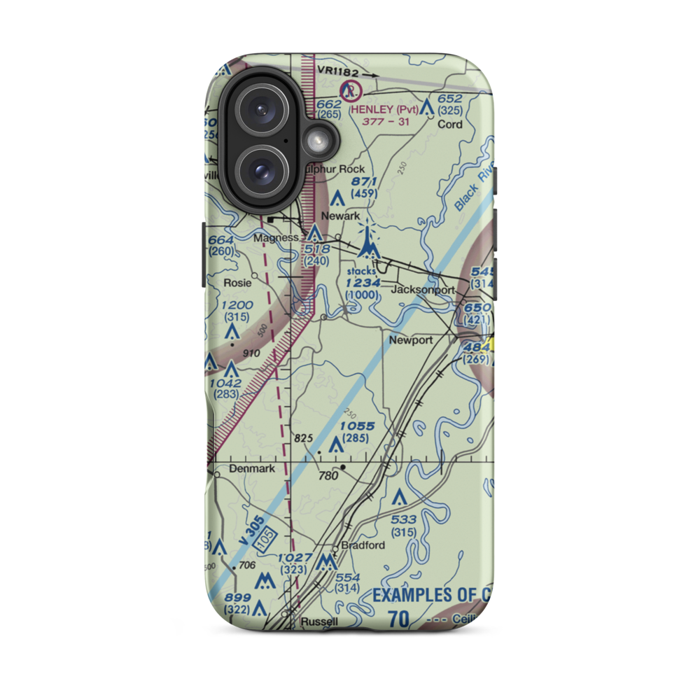 Amos Airport (AR56) VFR Sectional  Tough iPhone Case iPhone 16 Plus model shown