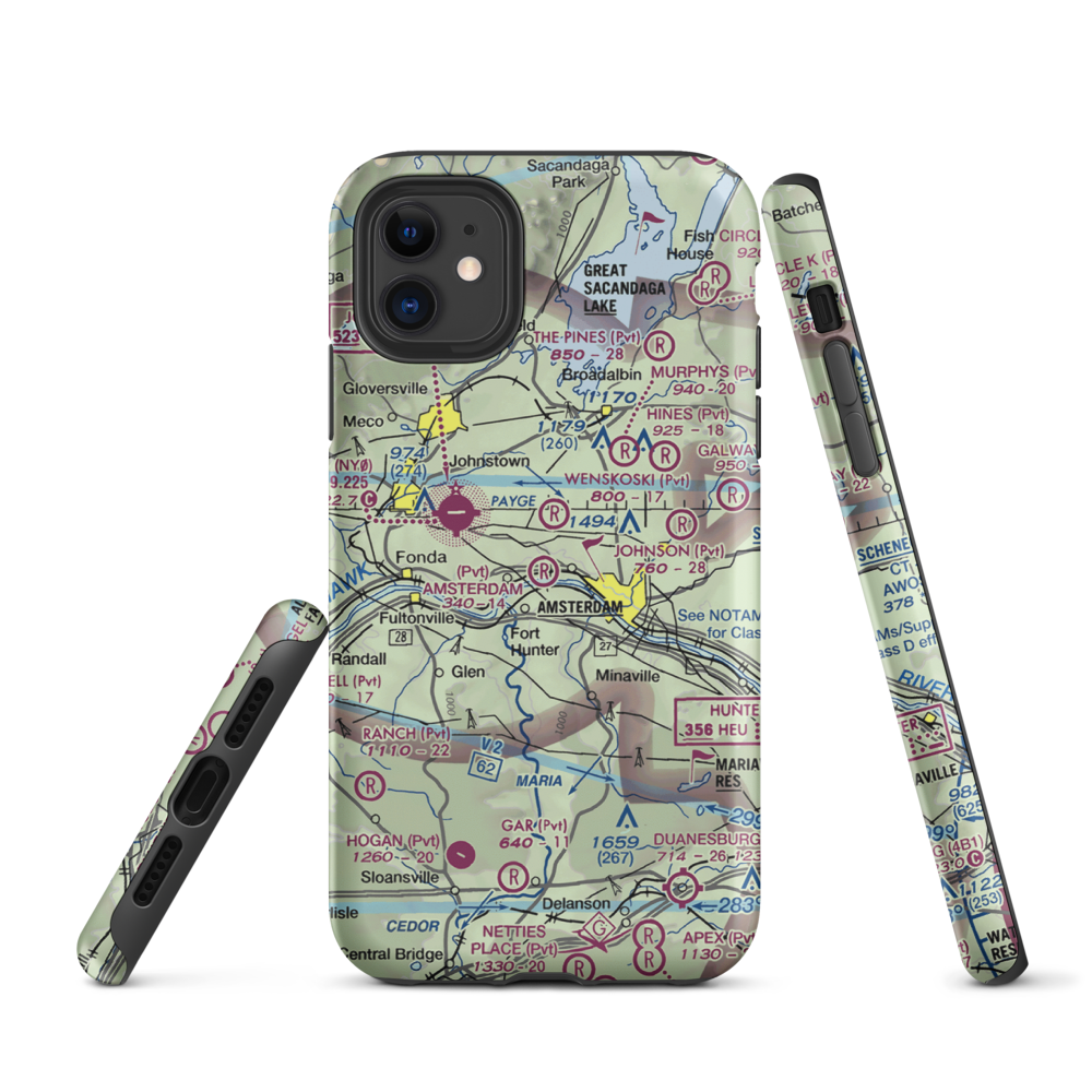 Amsterdam Airfield (NY87) VFR Sectional  Tough iPhone Case iPhone 11 model shown