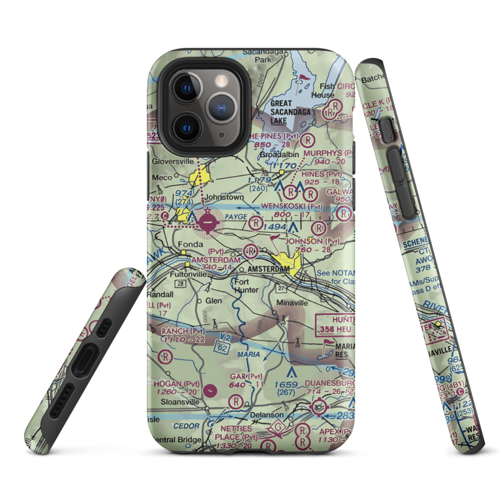 Amsterdam Airfield (NY87) VFR Sectional  Tough iPhone Case iPhone 11 Pro model shown