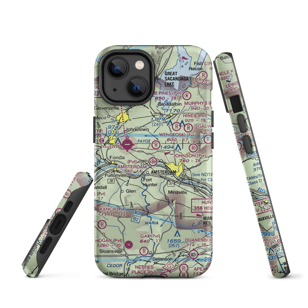 Amsterdam Airfield (NY87) VFR Sectional  Tough iPhone Case iPhone 14 model shown