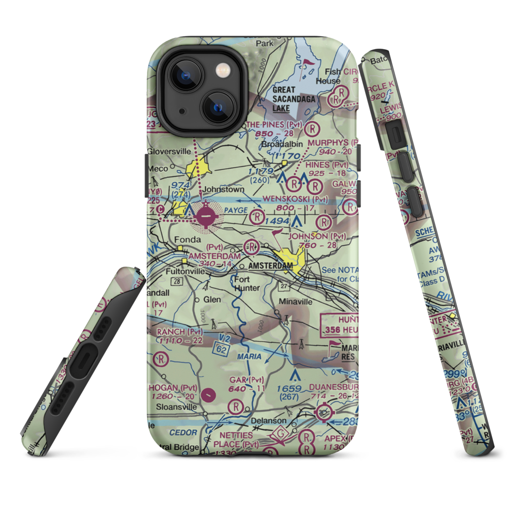 Amsterdam Airfield (NY87) VFR Sectional  Tough iPhone Case iPhone 14 Plus model shown