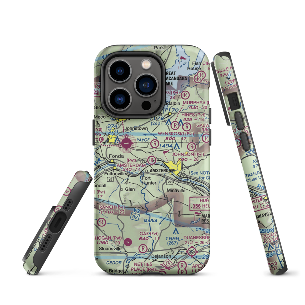 Amsterdam Airfield (NY87) VFR Sectional  Tough iPhone Case iPhone 14 Pro model shown