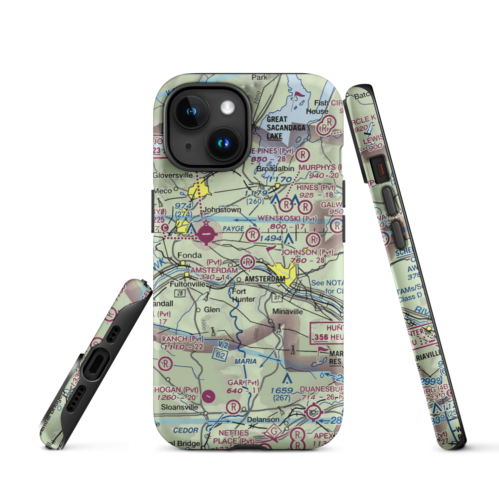 Amsterdam Airfield (NY87) VFR Sectional  Tough iPhone Case iPhone 15 model shown