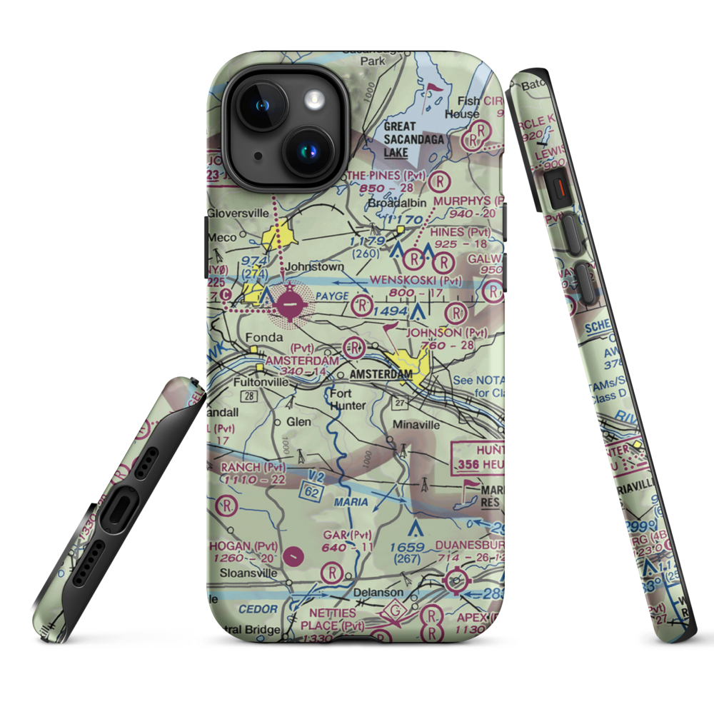 Amsterdam Airfield (NY87) VFR Sectional  Tough iPhone Case iPhone 15 Plus model shown