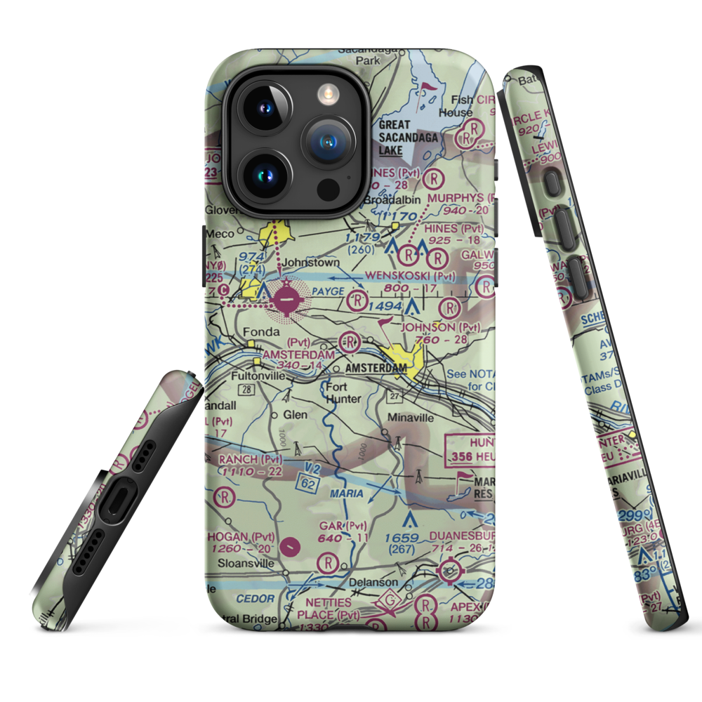 Amsterdam Airfield (NY87) VFR Sectional  Tough iPhone Case iPhone 15 Pro Max model shown