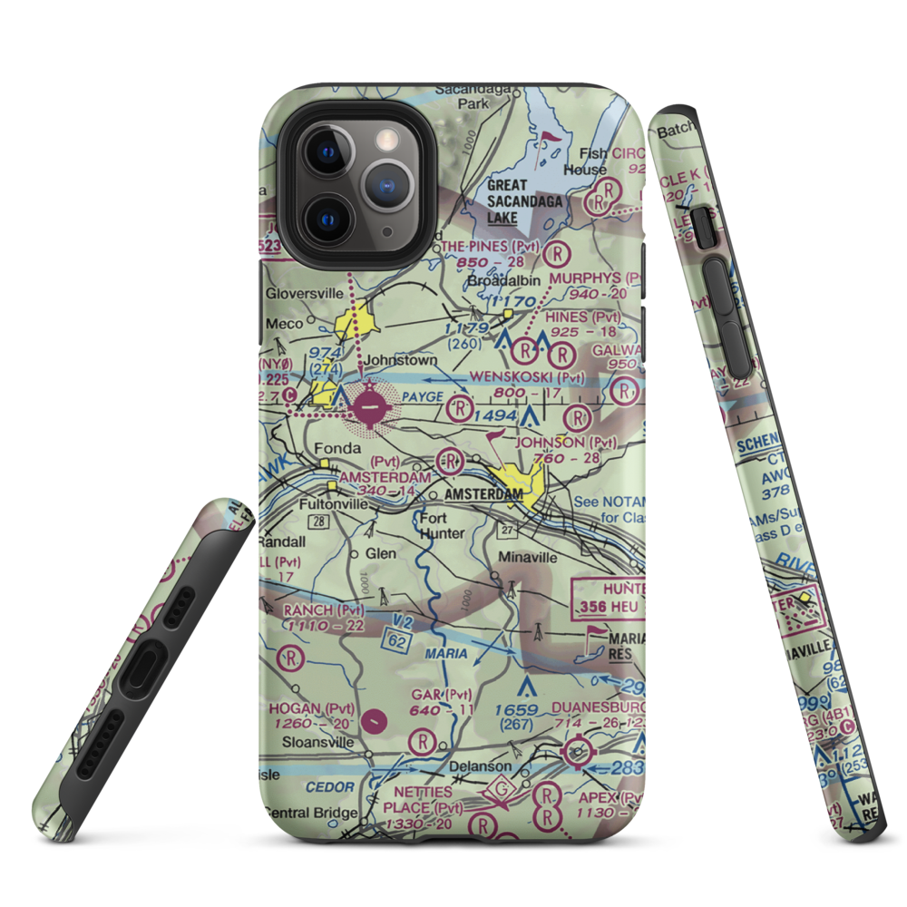 Amsterdam Airfield (NY87) VFR Sectional  Tough iPhone Case iPhone 11 Pro Max model shown