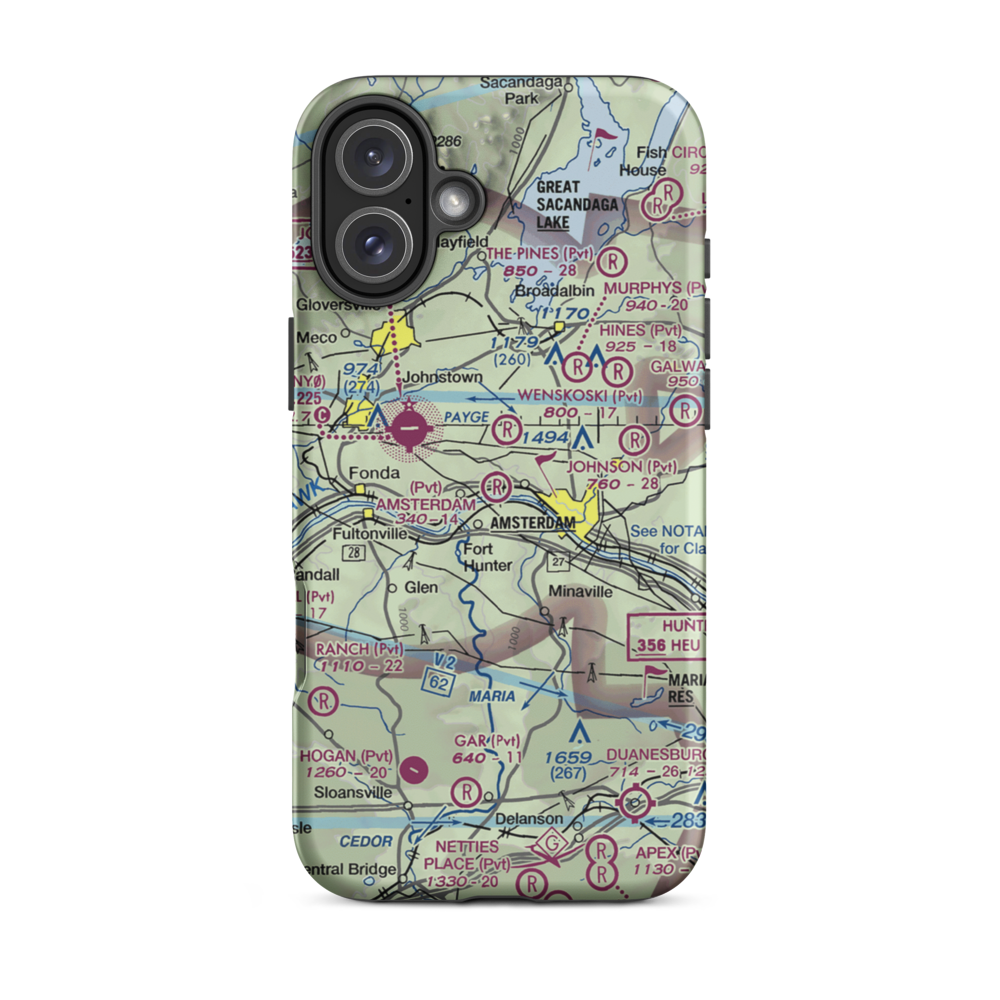 Amsterdam Airfield (NY87) VFR Sectional  Tough iPhone Case iPhone 16 Plus model shown