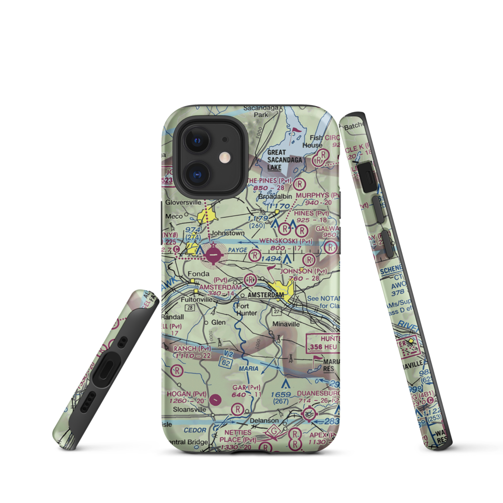 Amsterdam Airfield (NY87) VFR Sectional  Tough iPhone Case iPhone 12 mini model shown