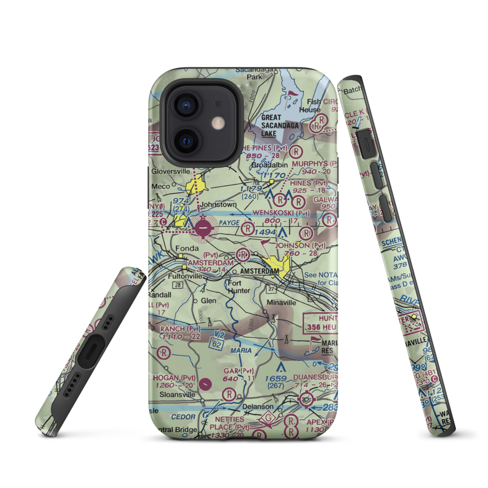 Amsterdam Airfield (NY87) VFR Sectional  Tough iPhone Case iPhone 12 model shown