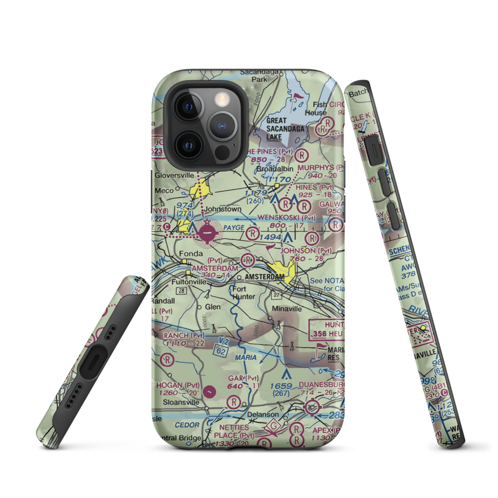 Amsterdam Airfield (NY87) VFR Sectional  Tough iPhone Case iPhone 12 Pro model shown