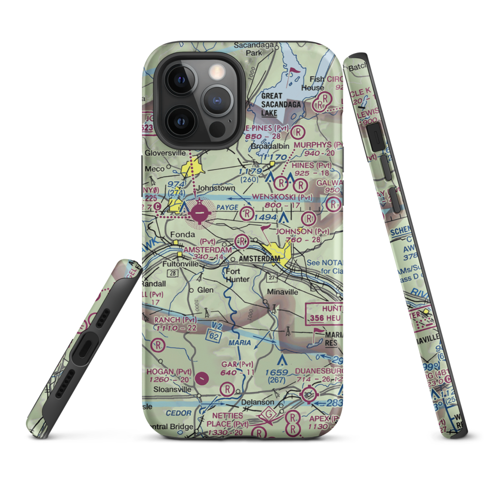 Amsterdam Airfield (NY87) VFR Sectional  Tough iPhone Case iPhone 12 Pro Max model shown
