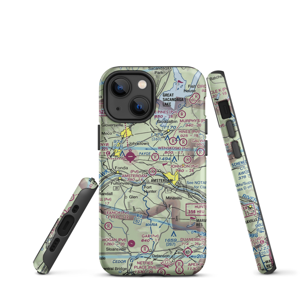 Amsterdam Airfield (NY87) VFR Sectional  Tough iPhone Case iPhone 13 mini model shown