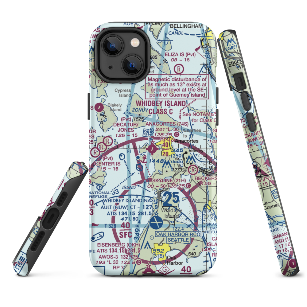 Anacortes Airport (74S) VFR Sectional  Tough iPhone Case iPhone 14 Plus model shown