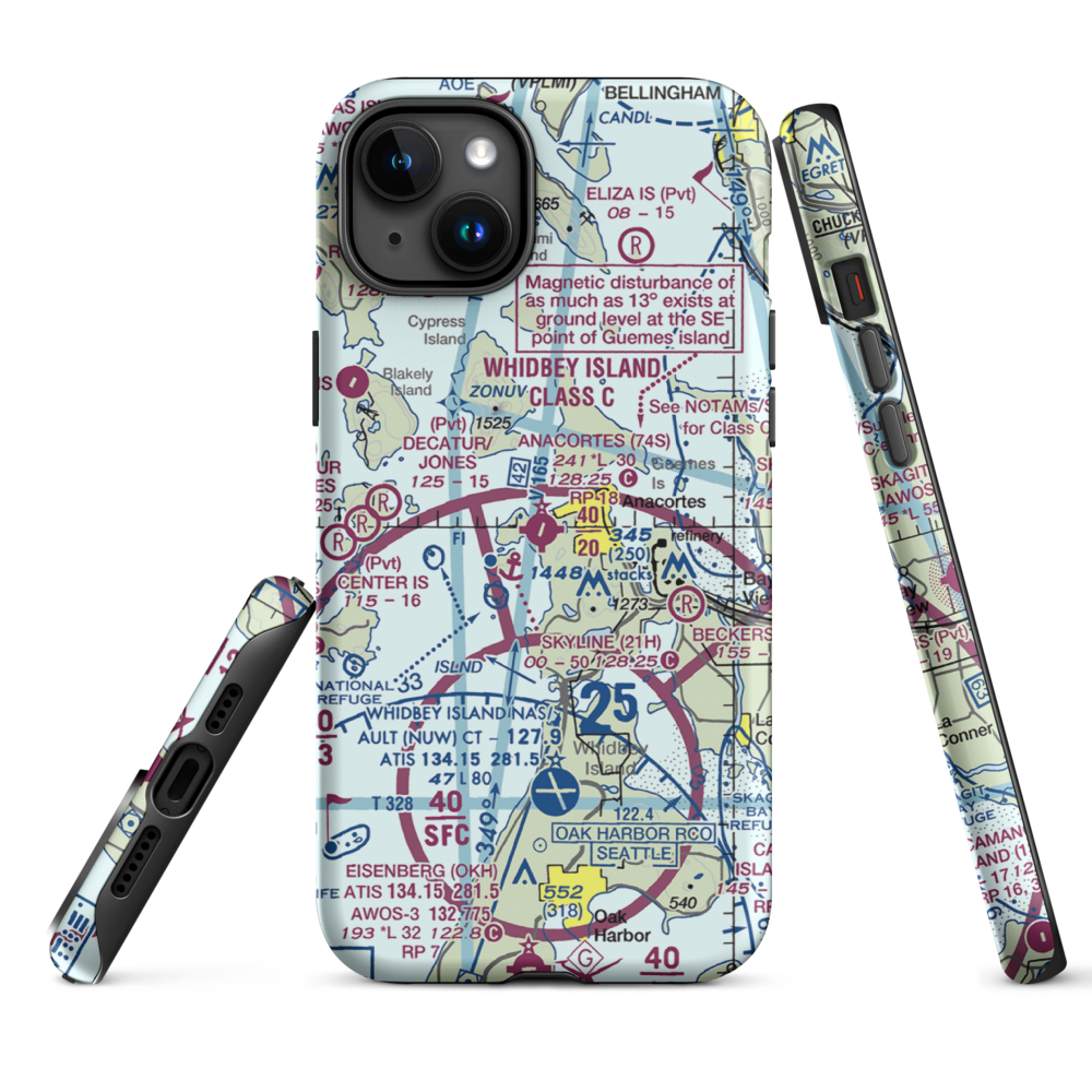 Anacortes Airport (74S) VFR Sectional  Tough iPhone Case iPhone 15 Plus model shown