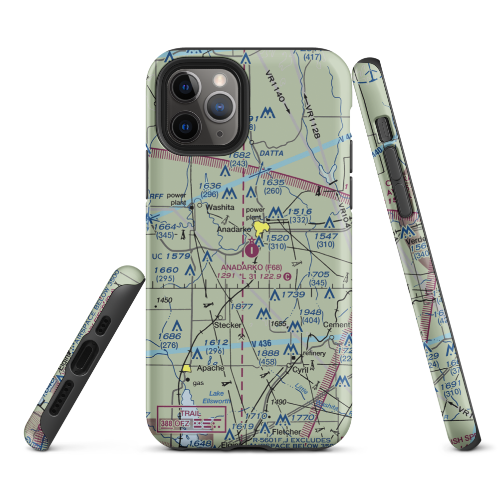 Anadarko Municipal Airport (F68) VFR Sectional  Tough iPhone Case iPhone 11 Pro model shown